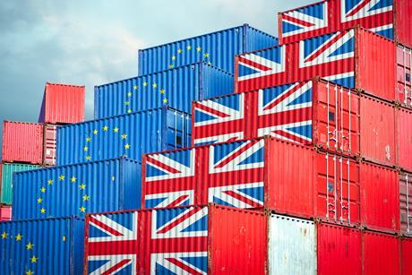 Brexit shipping container supply chain eu uk flag