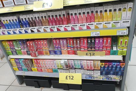 Disposable vapes on shelf